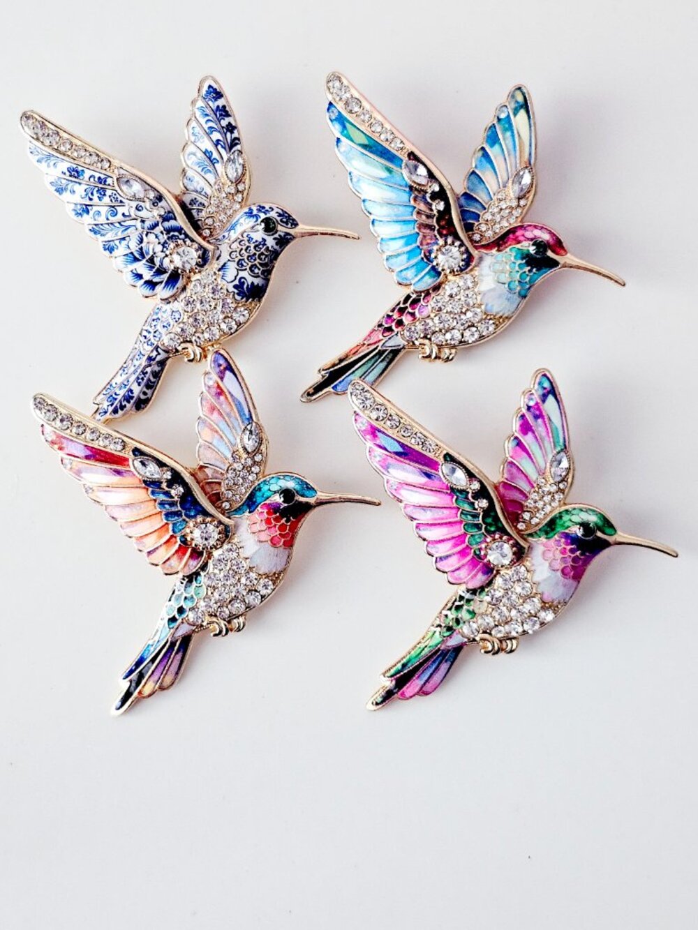 Vibrant Enamel & Rhinestone Hummingbird Brooch - Picture 6 of 6